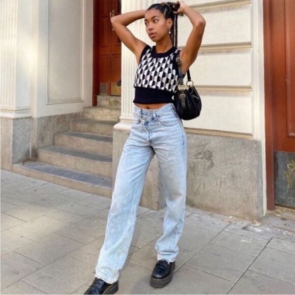 Agolde Criss Cross Upsized Blue Jeans High Waist Straight Leg Size 23 - Picture 10 of 12